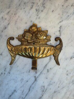 Vintage Brass Wall Hook Pocket Vase India Ornate Floral Boho Entryway Decor